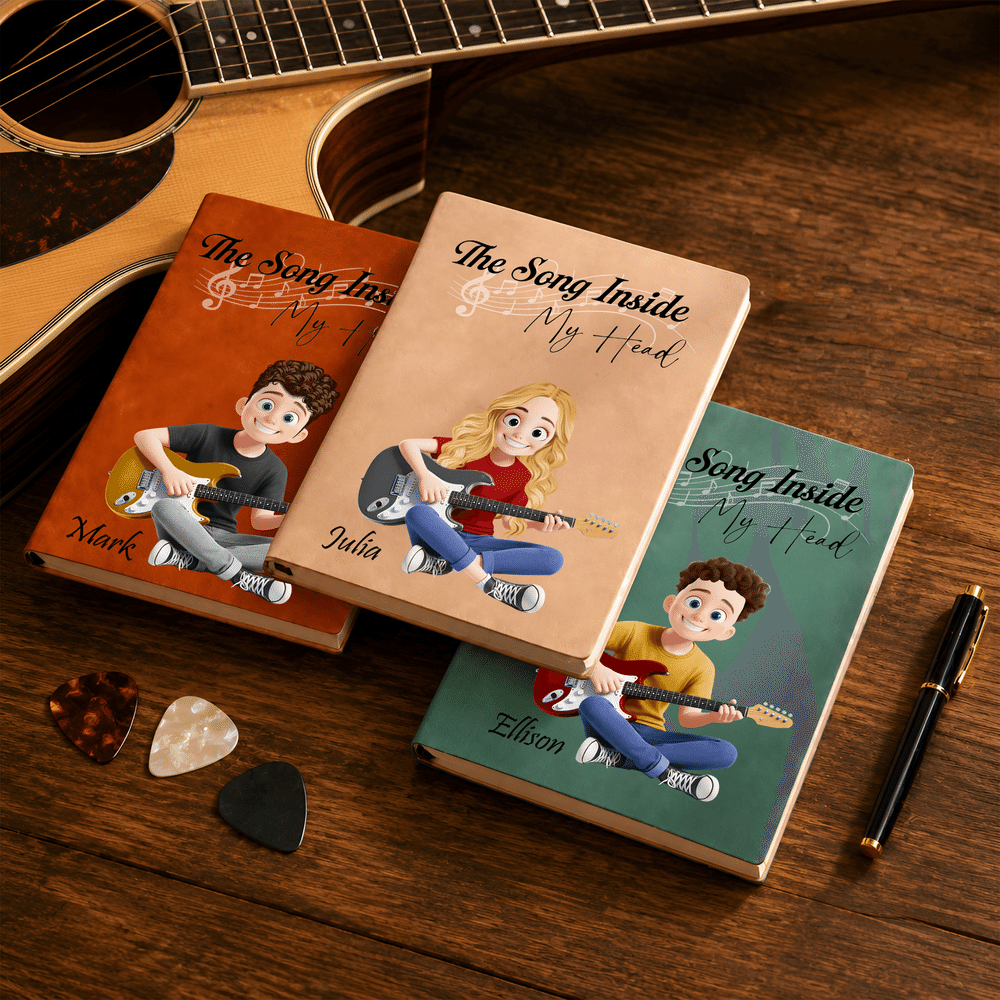 Personalised The Song Inside My Heart Guitar Cartoon Character A5 A6 Notebook with Name Birthday Music Festival Gift for Music Lover Musician Reader 5