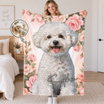 Personalisierte Haustierfoto Kuscheldecke im Ölgemälde-Stil | mit Namen & Geburtsblume | Weiche Wohndecke | Geburtstagsgeschenk für Haustierbesitzer