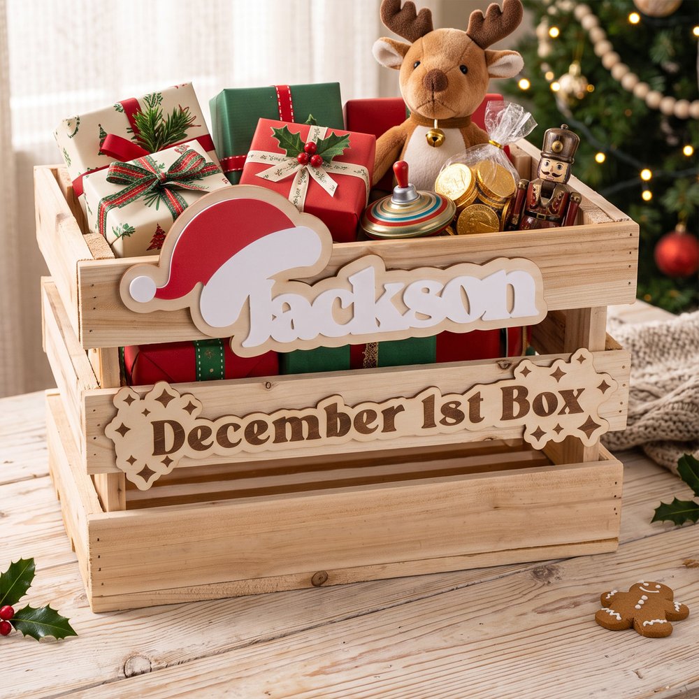 Personalisiertes Weihnachts-Etikett für Weihnachtsschachteln mit Weihnachtsmannmütze und Zuckerstange, mit Namen und Text – Weihnachtsgeschenk für Kinder und die Familie 5