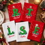 Servilleta personalizada con dibujo de un personaje con gorro navideño de dibujos animados, 100 % algodón, con iniciales y nombre; regalo de decoración navideña para el hogar, ideal para la familia y los niños 4