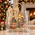 Personalised Highland Cow Christmas Wreath Transparent Gift Bag with Name Initial and Bow Christmas Gift for Family Children Highland Cow Lovers 1