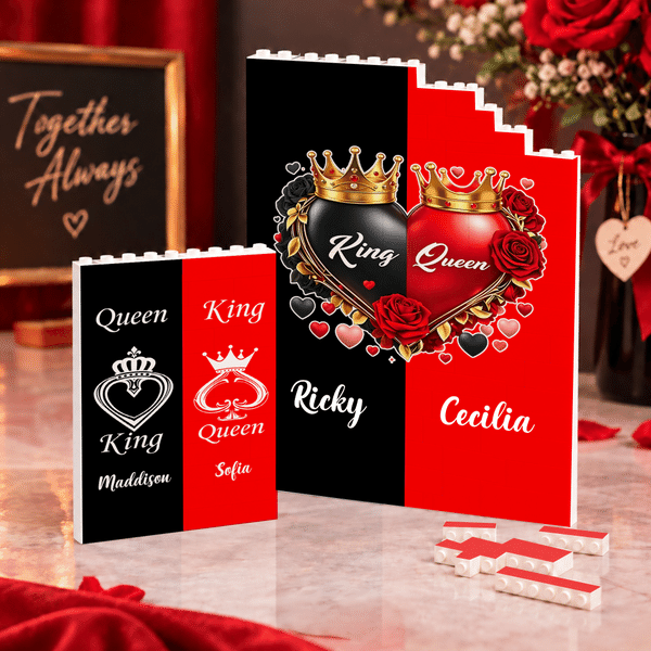 Puzzle personnalisé sur le thème de l'amour « Roi, Reine, Couronne, Rose » avec prénom – Décoration de bureau, cadeau d'anniversaire de mariage, de Noël ou de fête pour couple (mari et femme)