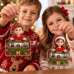 Personalisiertes 3D-Effekt-Kunstwerk: Cartoon-Weihnachtsfigur mit auf der Hand ruhender Figur – Foto-Acryl-Anhänger mit Namen – Weihnachtsgeschenk für Familie und Freunde