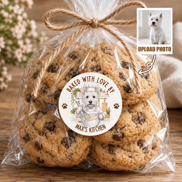 Personalised Pet Baking Theme Photo Waterproof Stickers with Text Daily Use Baking Cupcake Birthday Gift for Bakers Pet Lovers Owners