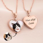 Gepersonaliseerde huisdier foto ketting, hartvormige hanger met pareleffect en tekst, herdenkings- of verjaardagscadeau voor huisdiereigenaren