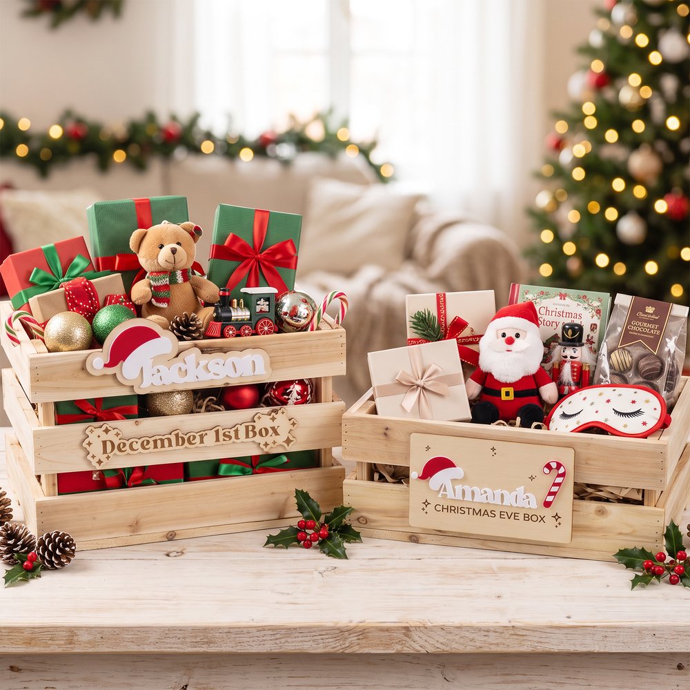 Personalisiertes Weihnachts-Etikett für Weihnachtsschachteln mit Weihnachtsmannmütze und Zuckerstange, mit Namen und Text – Weihnachtsgeschenk für Kinder und die Familie 3