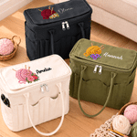 Personalized Knitting Theme Birth Flower Large Capacity Storage Bag with Name Daily Use Christmas Birthday Gift for Knitting Enthusiast