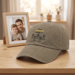 Personalized 1-10 Cute Line Cartoon Figures Washed Denim Baseball Cap with Name and Title Daily Wear Birthday Gift for Dad Grandpa 3