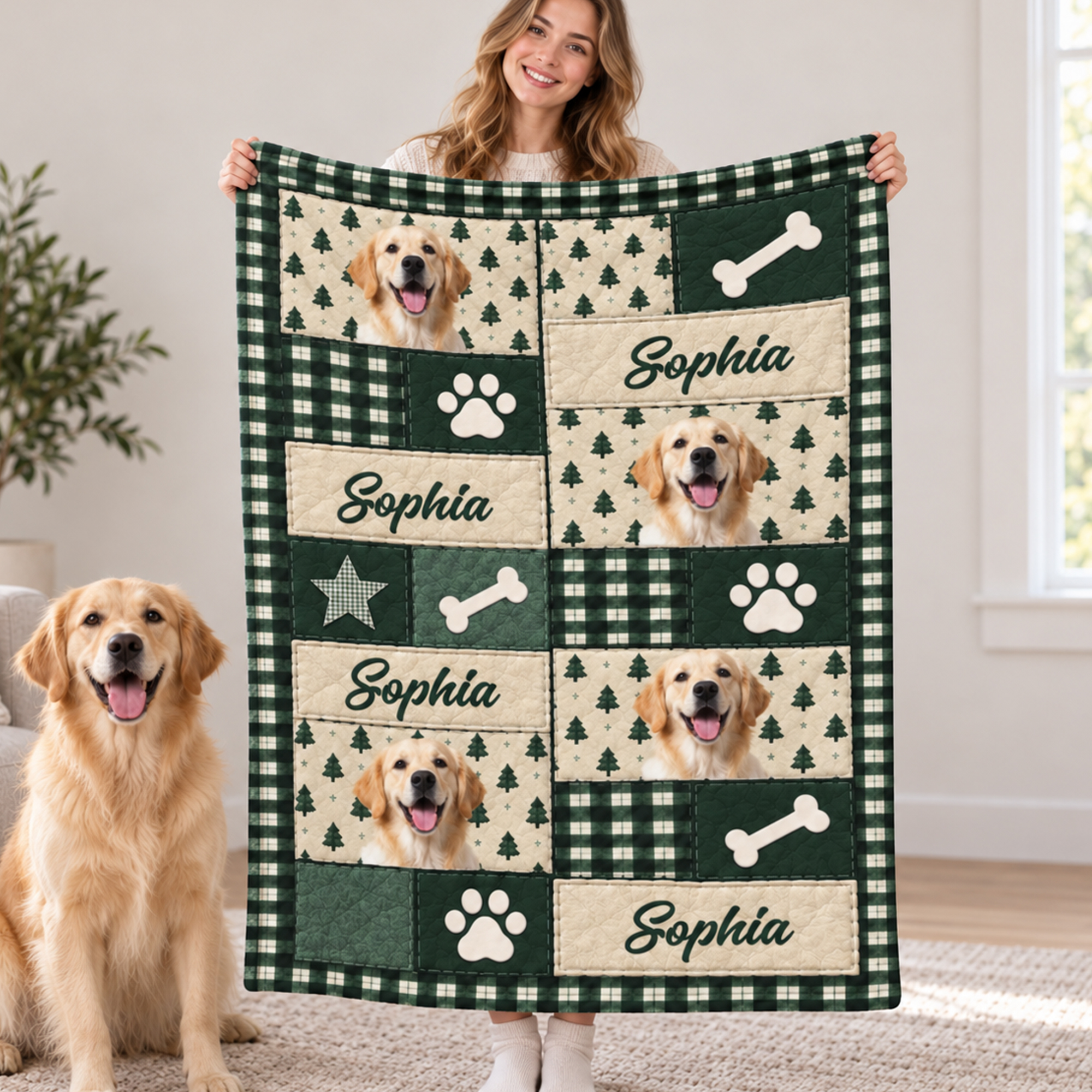 Personalized Multicolor Pet Theme Face Photos Soft Throw Blanket with Names Home Decor Christmas Birthday Gift for Family Pet Owner