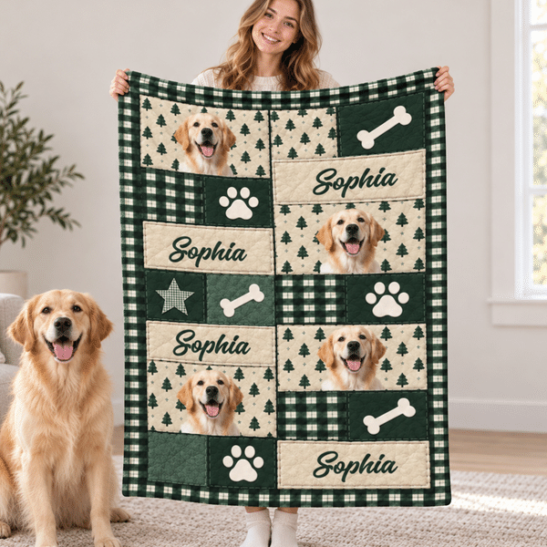 Personalized Multicolour Pet Theme Face Photos Soft Throw Blanket with Names Home Decor Christmas Birthday Gift for Family Pet Owner
