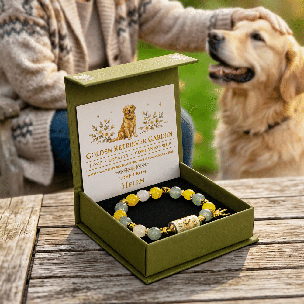 Juego de caja de regalo, tarjeta y pulsera personalizada con cuentas de cristal e ilustraciones de razas de perros, con nombre; regalo conmemorativo para mamás de perros y amantes de las mascotas 6