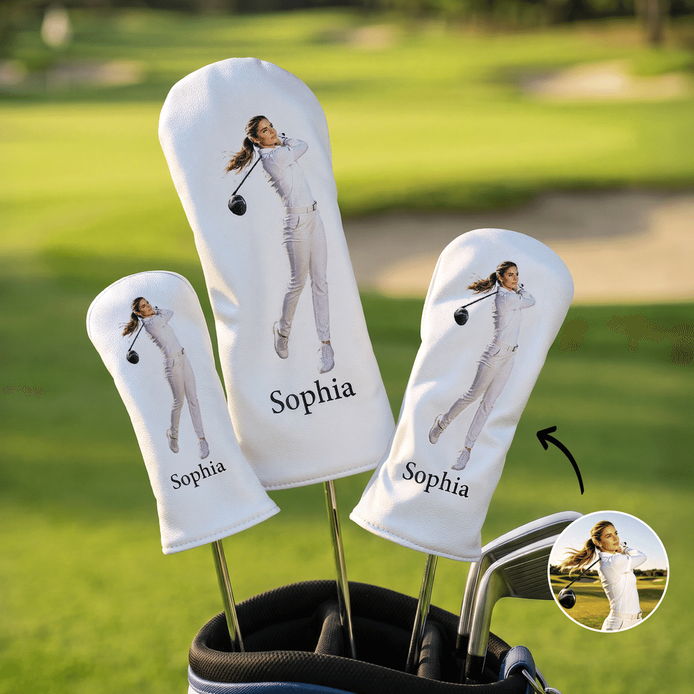 Personalised Photo PU Leather Protective Golf Headcover with Name Golf Club Birthday Gift for Golf Lover Coach Dad 1