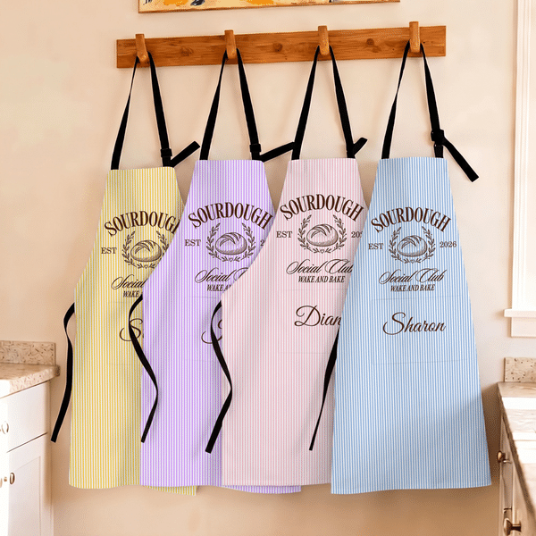 Personalized Vintage Sourdough Bread Vertical Stripes Adjustable Apron with Name Baking Use Birthday Christmas Gift for Baker Cooking Enthusiast