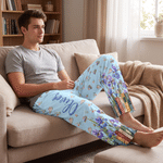 Personalised Birth Flower Book Lover Soft Pyjama Bottoms with Name Daily Wear Birthday Christmas Gift for Bookworms Women Girls