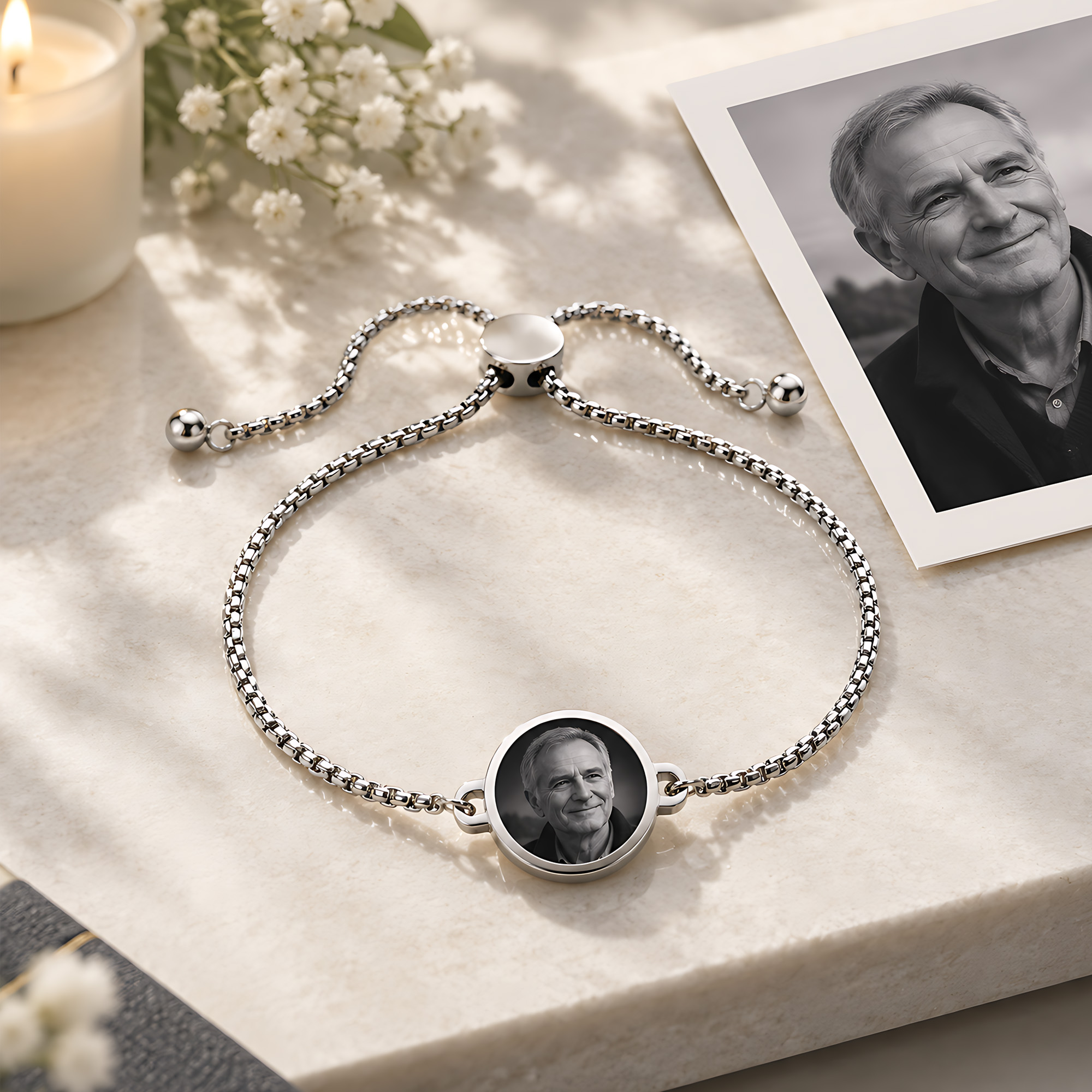Personalised Heat-Activated Hidden Photo Adjustable Bracelet with Engraved Text Memorable Sympathy Gift for Loss of a Loved One