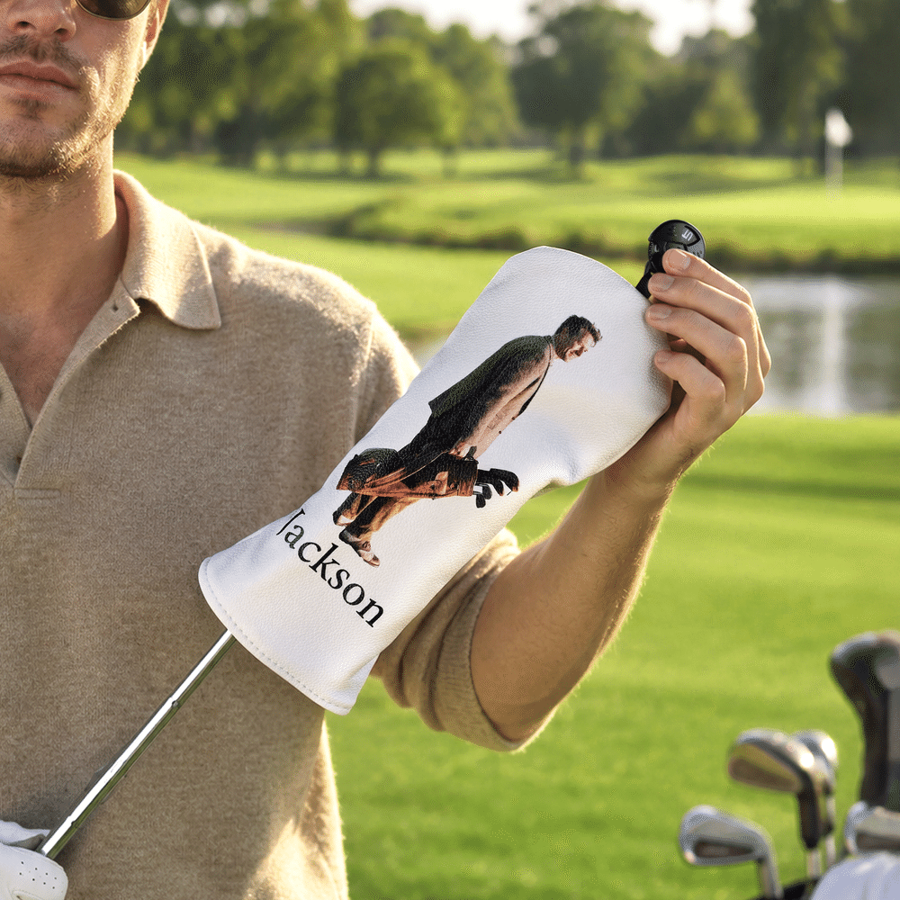 Personalised Photo PU Leather Protective Golf Headcover with Name Golf Club Birthday Gift for Golf Lover Coach Dad 6