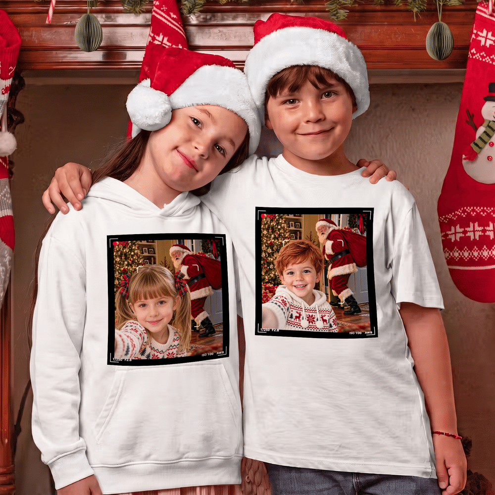 Personalized Funny Christmas Selfie Santa Claus Kid Adult T-shirt Sweatshirt Hoodie Daily Wear Christmas Gift for Family Friends Pet Owners 5