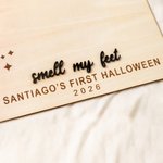 Personalised Footprint or Handprint Wooden Art Sign with Text Bat Ghost Pumpkin Kid DIY Craft First Halloween Gift for Baby New Parents 6