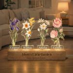 Personalised Dainty 1-8 Birth Flowers Acrylic LED Night Light with 1-8 Names and Wooden Base Christmas Birthday Gift for Mum Gran 2