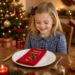 Personalized Christmas Theme Cute Snowman Elf Initial 100% Cotton Red Napkin with Name Table Decor Christmas Gift for Family Friends