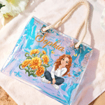 Personalized Cartoon Photo Birth Flower Waterproof Clear Tote Bag with Name Beach Party Holiday Birthday Gift for Brides Sisters Women 5