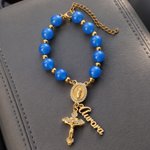 Personalized Virgin Mary Steering Wheel Rosary Charm with Cross and Name Car Decor Baptism Christmas Religious Gift for Christians Women Drivers