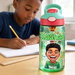 Personalized Comic Style Photo Word Cloud 16 oz Kid Water Bottle with Name Back to School Birthday Gift for Boys Girls