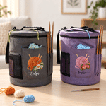 Personalised Yarn Ball Birth Flower Oxford Large Cylindrical Yarn Storage Bag with Name Daily Use Birthday Gift for Crochet Lovers Women