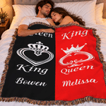 Manta suave personalizada con motivo romántico: rey, reina, corona y borla de rosa, con nombre; decoración para el hogar; regalo de Navidad, fiestas y días festivos para parejas, marido y mujer 4
