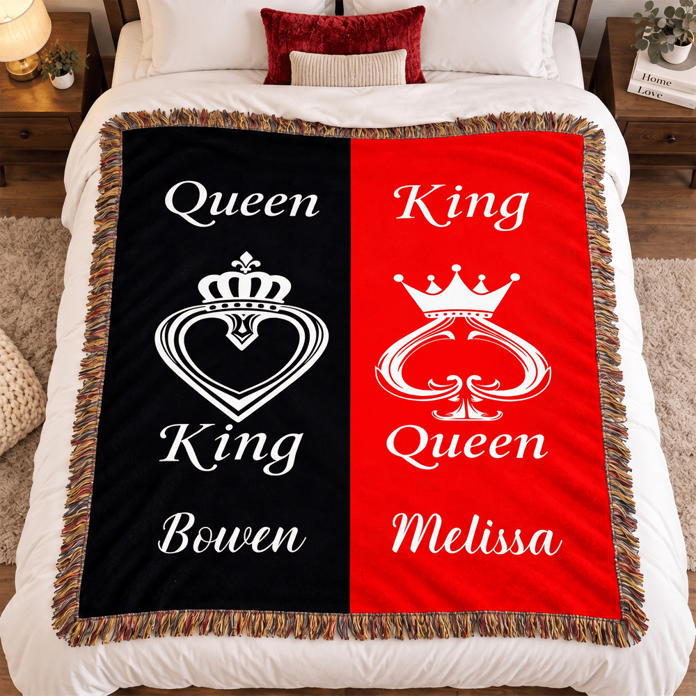 Manta suave personalizada con motivo romántico: rey, reina, corona y borla de rosa, con nombre; decoración para el hogar; regalo de Navidad, fiestas y días festivos para parejas, marido y mujer 2