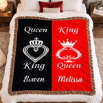 Manta suave personalizada con motivo romántico: rey, reina, corona y borla de rosa, con nombre; decoración para el hogar; regalo de Navidad, fiestas y días festivos para parejas, marido y mujer 2