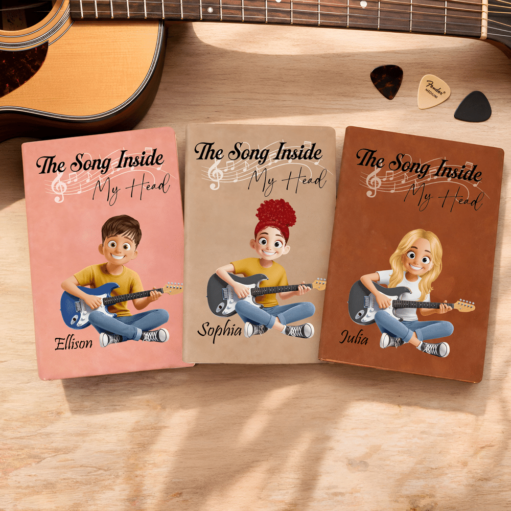 Personalised The Song Inside My Heart Guitar Cartoon Character A5 A6 Notebook with Name Birthday Music Festival Gift for Music Lover Musician Reader 6