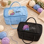 Personalized Knitting Theme Birth Flower Large Capacity Storage Bag with Name Daily Use Christmas Birthday Gift for Knitting Enthusiast