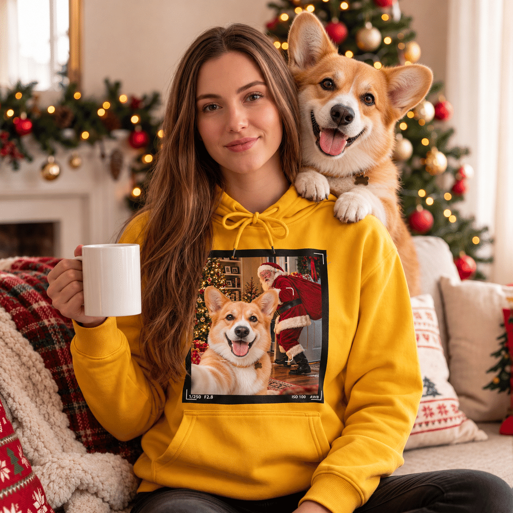 Personalized Funny Christmas Selfie Santa Claus Kid Adult T-shirt Sweatshirt Hoodie Daily Wear Christmas Gift for Family Friends Pet Owners 4