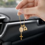 Personalized Zircon Virgin Mary and Cross Rosary Charm with Bubble Initial Car Decor Prayer Safety Birthday Gift for Drivers Christians