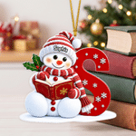 Adorno acrílico personalizado de Navidad con un muñeco de nieve leyendo, con nombre y letra; decoración para el árbol de Navidad y el hogar; regalo de Navidad para niños y la familia 8