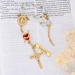 Personalized Virgin Mary Steering Wheel Rosary Charm with Cross and Name Car Decor Baptism Christmas Religious Gift for Christians Women Drivers