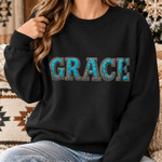 Personalised Turquoise Silver Scrollwork Style Soft Sweatshirt Hoodie with Name Daily Wear Birthday Gift for Women Men 1