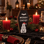 Personalized Dark Festive Gothmas Skull Snowman Wooden Coffin Tabletop Decor with Text Christmas Gift for Goth Fans