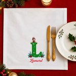 Servilleta personalizada con dibujo de un personaje con gorro navideño de dibujos animados, 100 % algodón, con iniciales y nombre; regalo de decoración navideña para el hogar, ideal para la familia y los niños 7