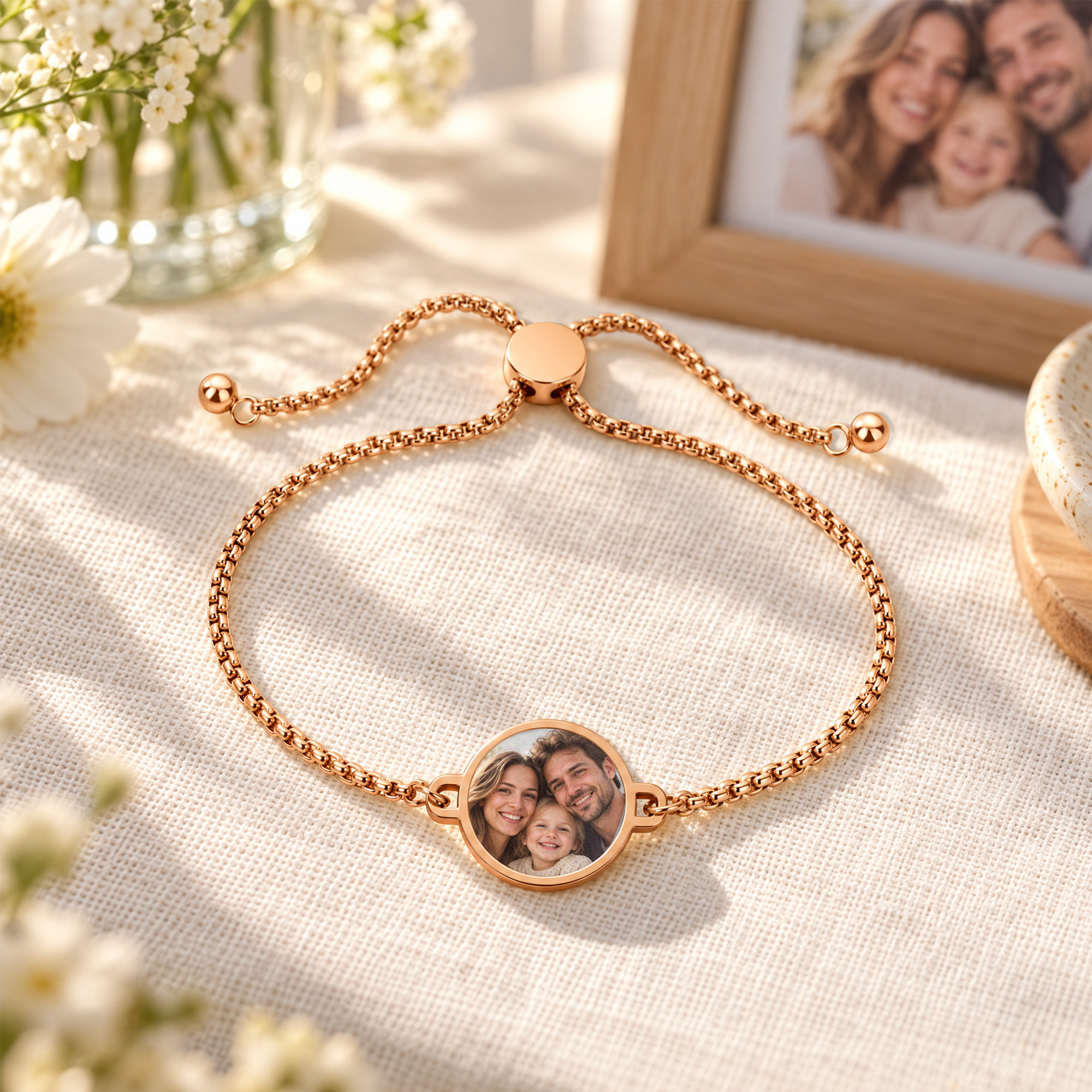 Personalised Heat-Activated Hidden Family Photo Adjustable Bracelet with Engraved Text Birthday Mother's Day Father's Day Gift for Family