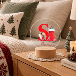 Veilleuse LED personnalisée en acrylique « Elfe de Noël » avec initiale, prénom et socle en bois – Décoration de chambre – Cadeau de Noël pour garçons et filles
