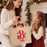Personalized Cute Christmas Fairy Initial Large Capacity Jute Tote Bag with Name Christmas Gift for Kids Girls