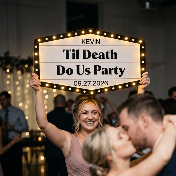 Personalized TIL Death Do Us Party Acrylic Lighted Wedding Sign with Surname and Date Wedding Party Gift for Newlyweds