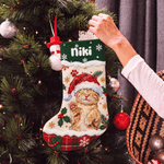 Personalized Christmas Theme Oil Painting Pet Photo Christmas Stocking with Name Home Decoration Christmas Gift for Pet Owners