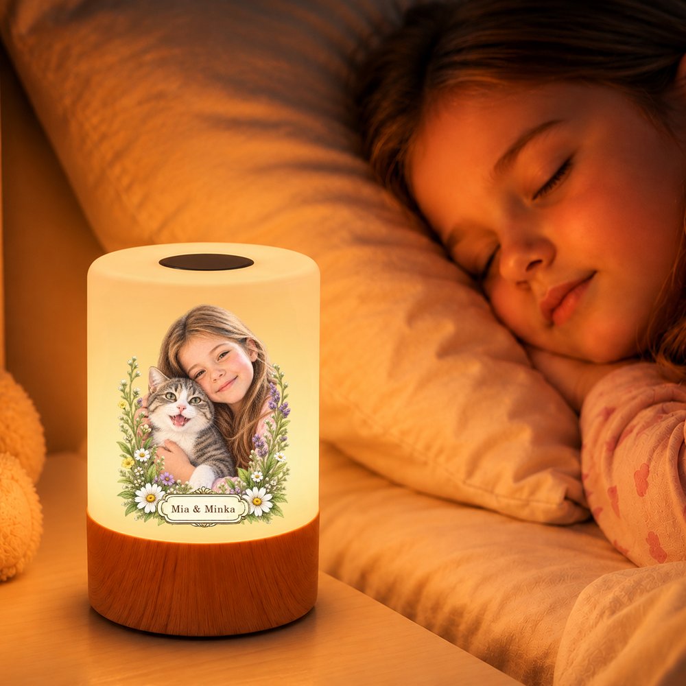 Personalisiertes Haustier-Foto Nachtlicht mit Blumen & Namen | Kabellos & Dimmbar | Schlafzimmer Deko | Geburtstagsgeschenk für Herrchen & Frauchen 6