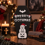 Personalized Dark Festive Gothmas Skull Snowman Wooden Coffin Tabletop Decor with Text Christmas Gift for Goth Fans