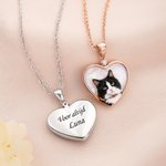 Gepersonaliseerde huisdier foto ketting, hartvormige hanger met pareleffect en tekst, herdenkings- of verjaardagscadeau voor huisdiereigenaren