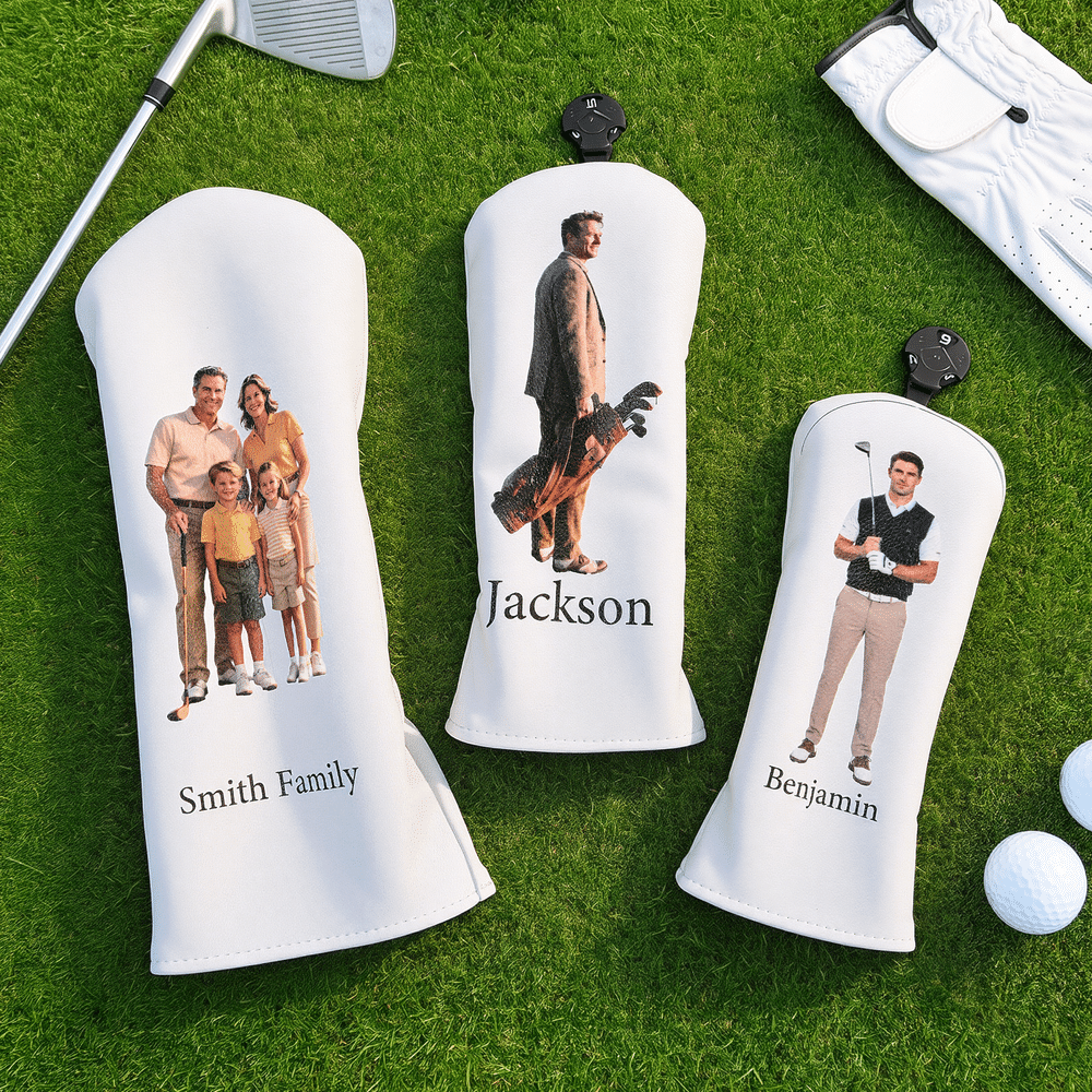 Personalised Photo PU Leather Protective Golf Headcover with Name Golf Club Birthday Gift for Golf Lover Coach Dad 2