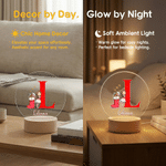 Veilleuse LED personnalisée en acrylique « Elfe de Noël » avec initiale, prénom et socle en bois – Décoration de chambre – Cadeau de Noël pour garçons et filles
